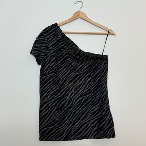 NEW RTA Metallic Glitter Zebra Stripe One Shoulder Top medium cotton cashmere